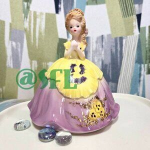 Josef Originals Pansy Girl Porcelain Figurine Floral Cottagecore Vtg Romantic